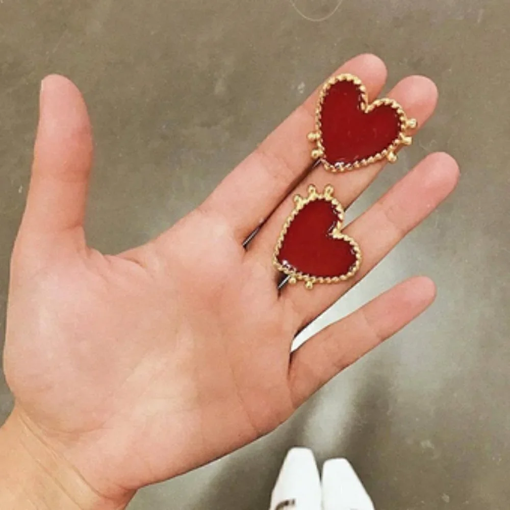 Boho Fashion Red Heart Stud Earrings jewelry